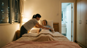 香港家庭夜晚為長者更換靜音柔軟夜用尿片 提升睡眠質素